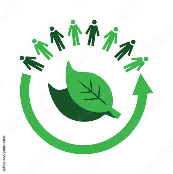 Obraz Vector image of an arrow and people circling leaves