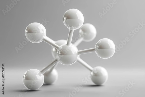 Fototapeta Gray white molecule model over grey, Generative AI