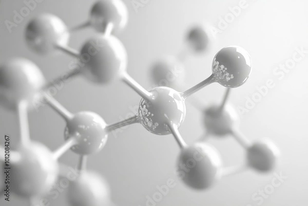 Fototapeta Gray white molecule model over grey, Generative AI