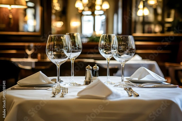 Fototapeta table set for a dinner in a high-end restaurant 5376 x 3584