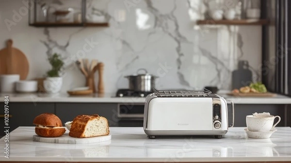 Obraz Modern Toaster Breakfast Setup. AI generated illustration.