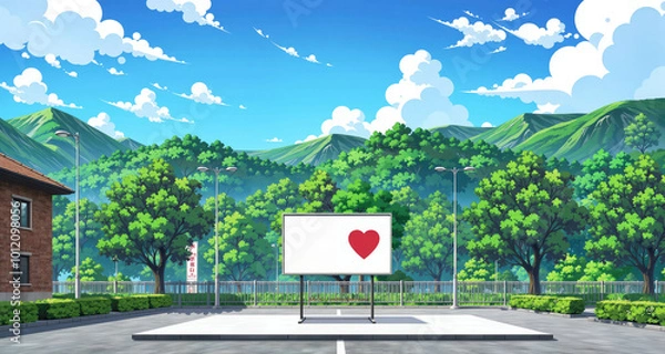 Obraz 「空と緑の小道」