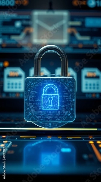 Fototapeta Digital key and privacy management policy for file data transfer  cyber security awareness concept managing risk