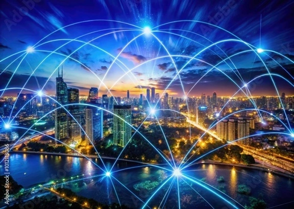 Fototapeta Digital Connection Concept with Abstract Design, Technology Interface, and Global Network Visualization