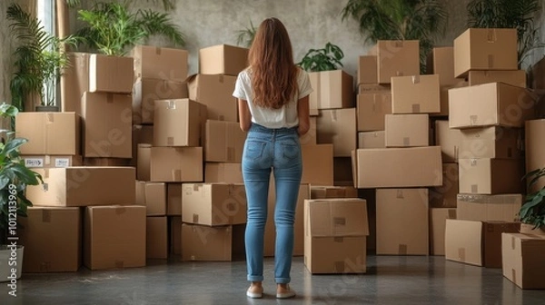 Fototapeta Mover Service Packing Box. Moving Delivery, Generative AI