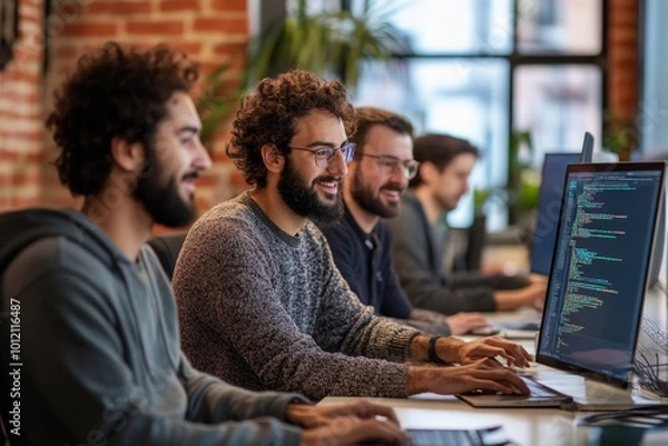 Fototapeta Creative Software Development Team in Office, Generative AI
