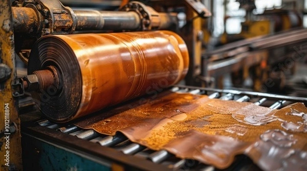 Obraz Copper rolling process in a manufacturing facility