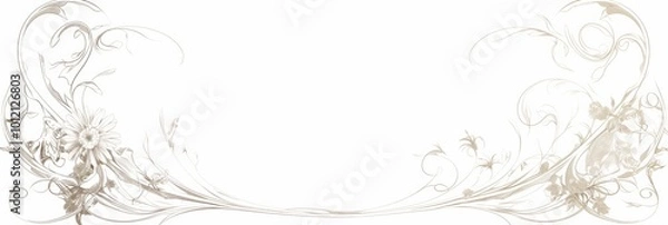 Fototapeta Elegant Line Art Frame for Invitation: Flowing Curves Forming Hearts at Each Corner on White Background

