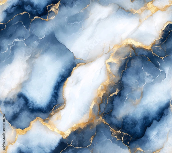 Obraz Marble seamless pattern. Blue and gold marble texture. Generative AI.