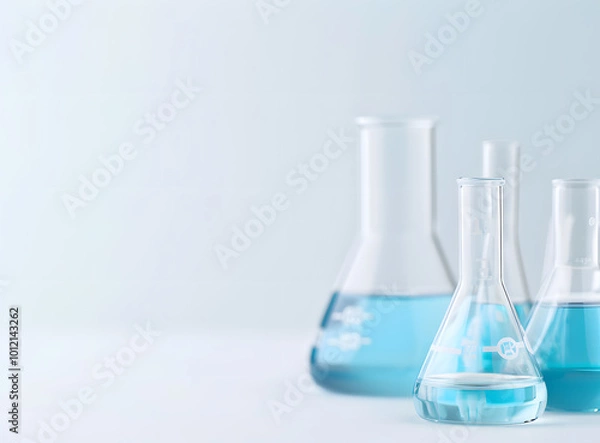 Fototapeta Laboratory Glassware with Blue Liquid | Scientific Experimentation and Chemical Research in a Modern Lab Setting