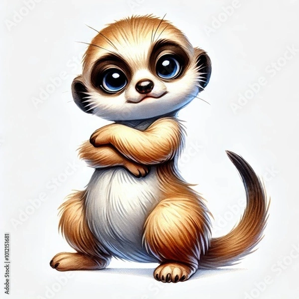 Fototapeta Illustration of a mischievous baby meerkat in a funny cartoon style