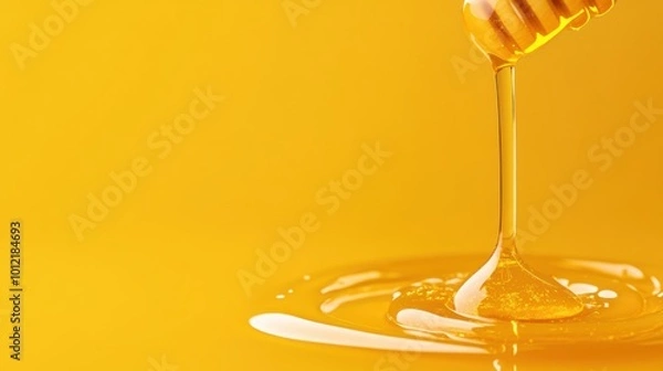 Fototapeta Light yellow background with a single drop of honey in the bottom-right corner.