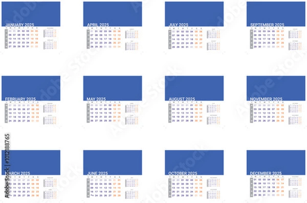 Fototapeta New 2025 desktop calendar in true size