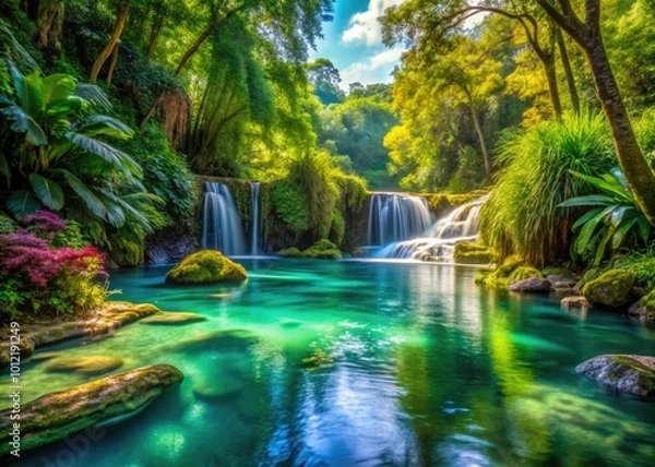 Fototapeta Enchanting Magic Water Circuit in a Lush Reserve Park Surrounded by Nature's Serenity and Beauty