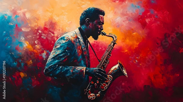 Fototapeta Saxophone Player in Abstract Painting