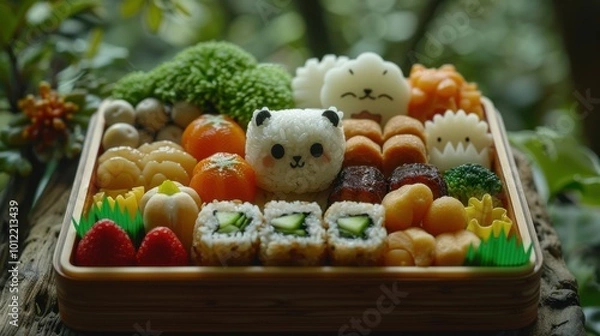 Obraz Colorful bento box filled with cute sushi and vegetables