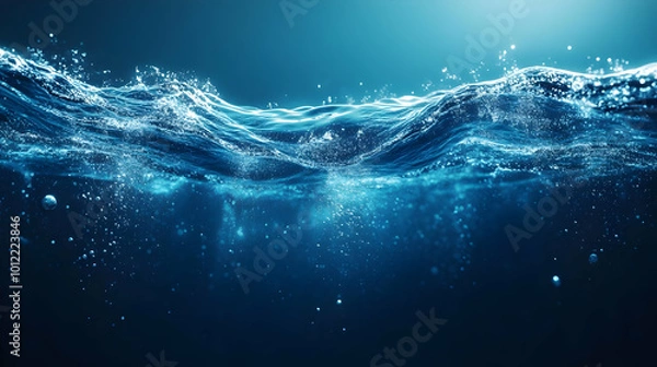 Obraz Deep Blue Water Surface with Bubbles - 3d Illustration