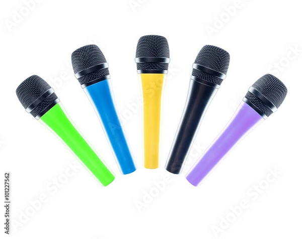 Fototapeta Color Microphones isolated on the white background. Speaker concept.