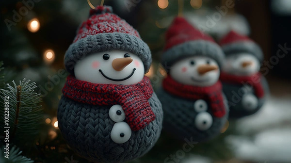 Fototapeta Delightful and Charming Snowman Ornaments to Enhance a Warm and Cozy Christmas Experience