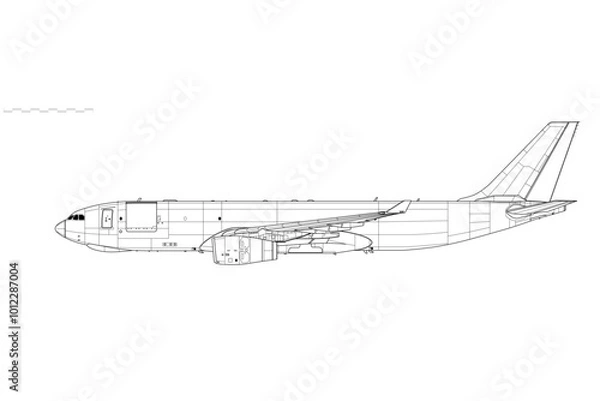 Obraz Airbus A330-200F Freighter. Vector drawing of wide-body cargo jet aircraft. Side view. Image for illustration and infographics.