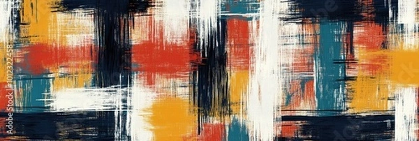 Fototapeta Abstract brush marks forming a geometric grid pattern with bold, straight lines