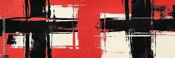 Fototapeta Abstract brush marks forming a geometric grid pattern with bold, straight lines
