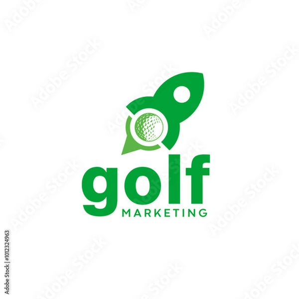 Fototapeta Golf Marketing Logo design.  Innovative Rocket and Golf Ball Symbol for Sports Marketing and Digital Branding