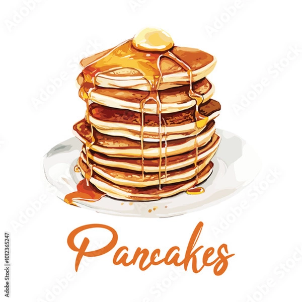 Obraz pancakes in watercolor illustration style, isolated vector on white background