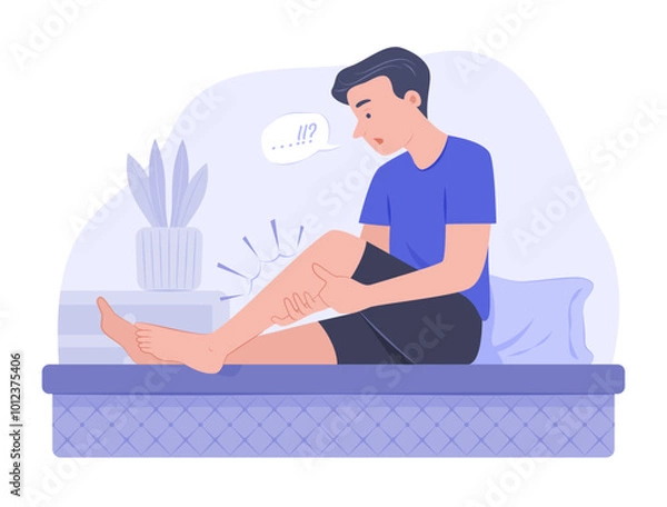 Fototapeta Man Suffering from Leg Cramp for Physical Symptom and Healthcare Concept Illustration