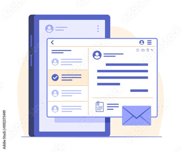 Fototapeta Mobile Phone Screen with Email Notification App for Wireless Network Connection Technology Concept Illustration