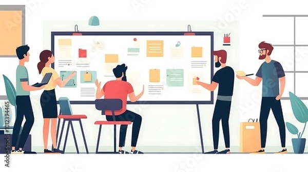 Fototapeta Creative minds collaborating boldly on a whiteboard of endless possibilities
