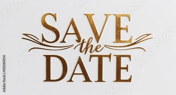 Fototapeta save the date word lettering gold hue elegant concept on plain white background