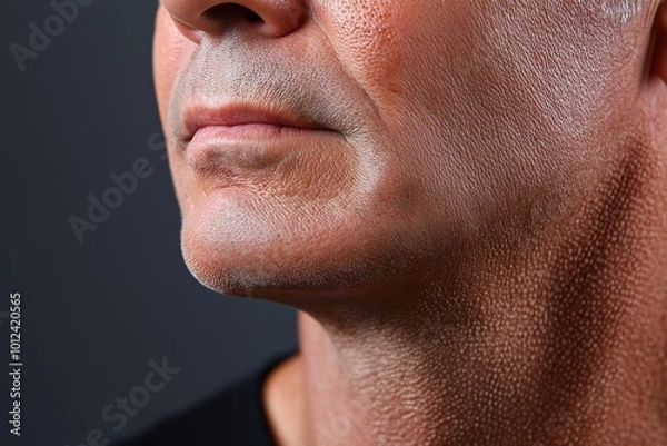 Fototapeta A close-up view of a skin tag on the neck of a middle-aged man, highlighting skin texture and health conditions