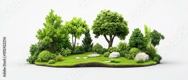 Fototapeta Vibrant Isometric Tropical Jungle with Geometric Tree Shapes in a Stunning 3D Illustration for Nature Adventure and EcoFriendly Themes