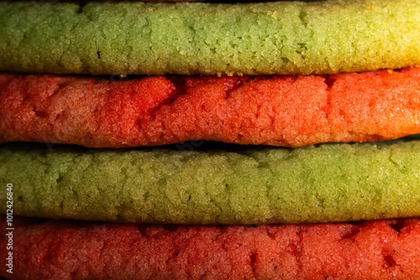 Fototapeta Macro close-up of layered green and red Christmas cookies