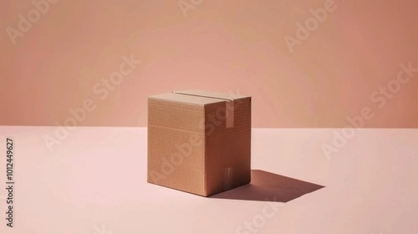 Fototapeta Simple Brown Box on Pink Background