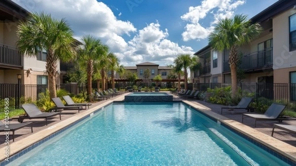 Fototapeta Luxury Apartment Complex Pool