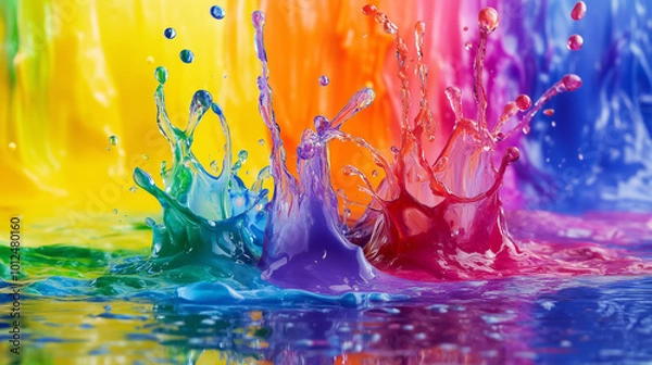 Fototapeta Colorful oil paint splashes. Abstract background with rainbow colors.