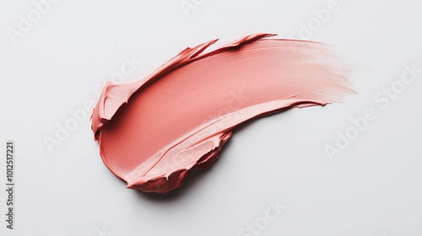 Fototapeta a single, elegant swatch of soft coral lipstick on white background, with soft color gradients and subtle sheen to highlight the texture and glossiness of lip makeup