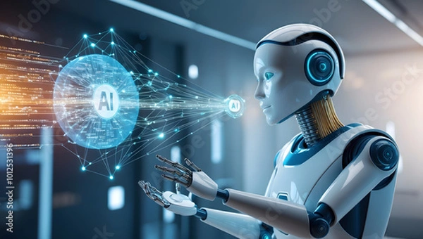 Fototapeta AI Chatbot Interfacing with a Neural Network in a Futuristic Digital Environment