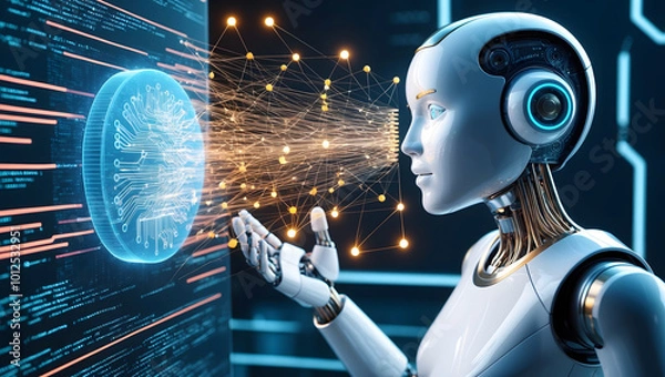 Fototapeta AI Chatbot Interfacing with a Neural Network in a Futuristic Digital Environment