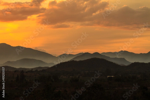 Obraz silhouetted mountians sunset abstract
