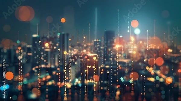 Fototapeta Abstract Cityscape with Glowing Lights