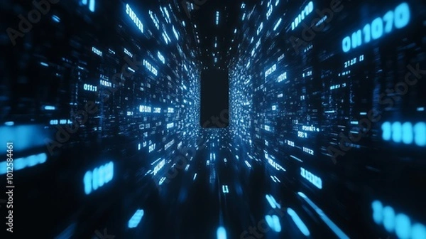 Obraz Digital technology background for advanced technological operations. Binary code, AI, data transmission, encryption, and digital archives.