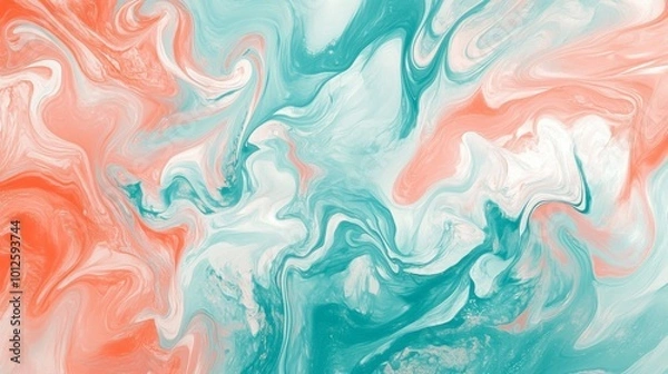 Fototapeta A vibrant textured paint background with swirling patterns in light shades of turquoise, coral, and white, adding a fresh look.