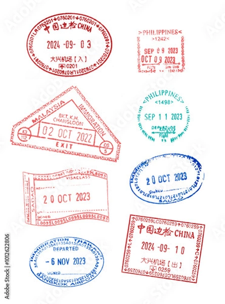Obraz set of various passport visa stamps