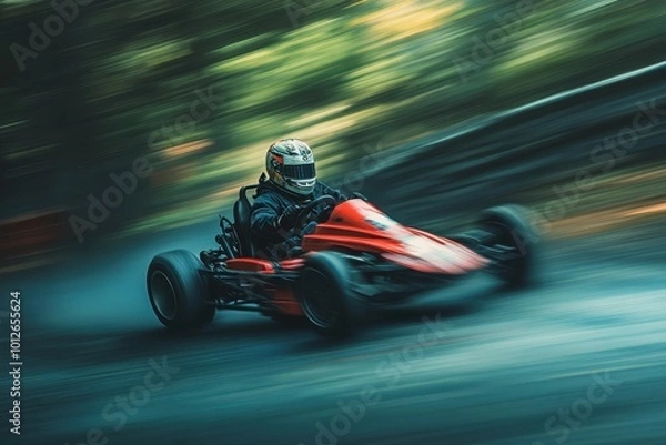 Fototapeta Go kart driver speeding on outdoor racing track
