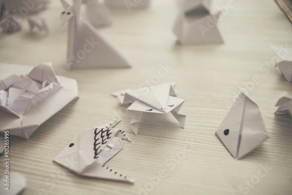 Obraz Paper fish, frog and figures