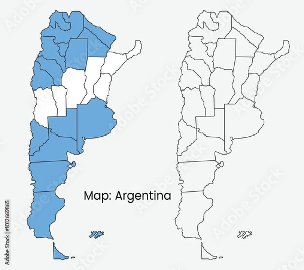 Fototapeta Argentina Map with National Flag color. High detailed vector with outline illustration.