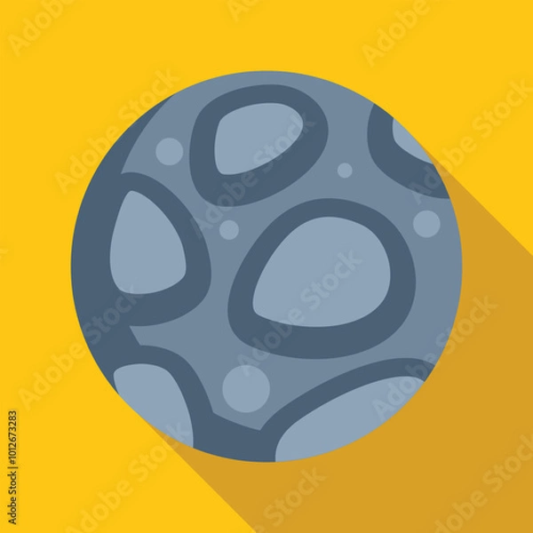 Fototapeta Grey planet with craters on a yellow background, simple flat design with long shadow
